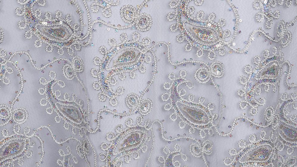 Silver Paisley Sequin Sheer