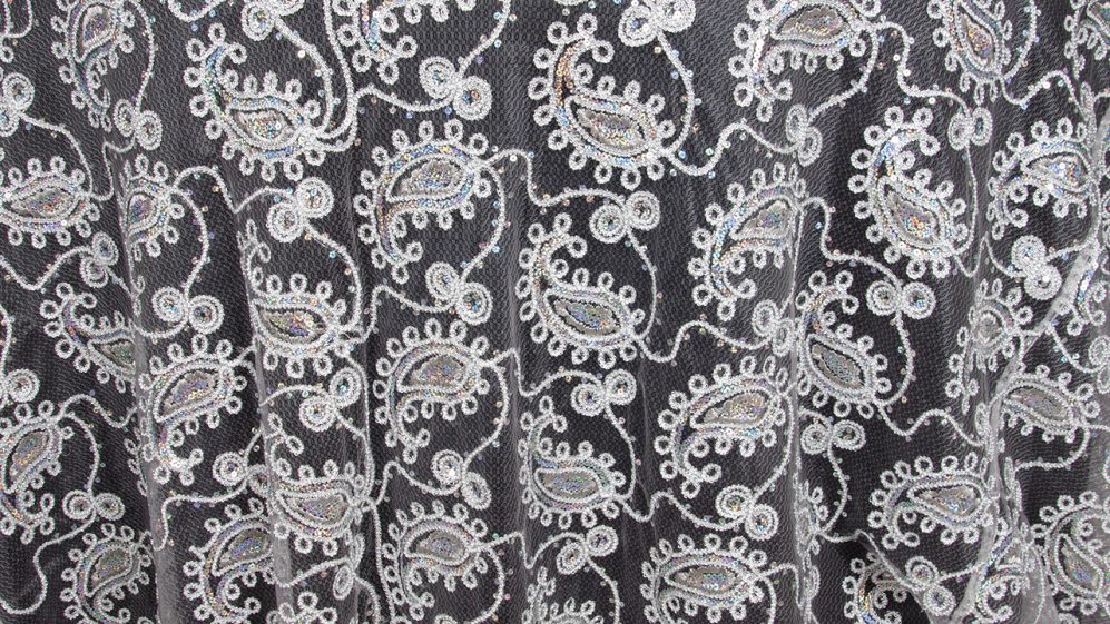 Silver Paisley Sequin Sheer - Image 2